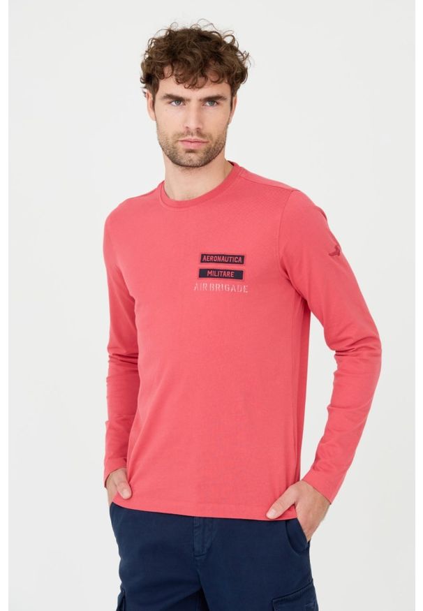 Aeronautica Militare - AERONAUTICA MILITARE Różowy męski longsleeve bawełniany, Rozmiar S. Kolor: różowy. Materiał: bawełna. Długość rękawa: długi rękaw