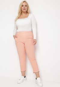 Born2be - Różowe Spodnie z Nogawkami 7/8 i Kieszeniami Selandima. Kolor: różowy. Styl: elegancki #7