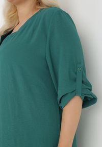 Born2be - Zielona Sukienka Meganie. Kolekcja: plus size. Kolor: zielony. Materiał: koronka. Długość rękawa: długi rękaw. Wzór: koronka, gładki. Typ sukienki: dla puszystych. Styl: elegancki. Długość: midi #5