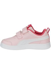 Buty Puma Courtflex v2 V Ps Jr 371543 25 różowe. Okazja: na co dzień. Zapięcie: rzepy. Kolor: różowy. Materiał: materiał, syntetyk, skóra, guma. Szerokość cholewki: normalna. Wzór: paski #4