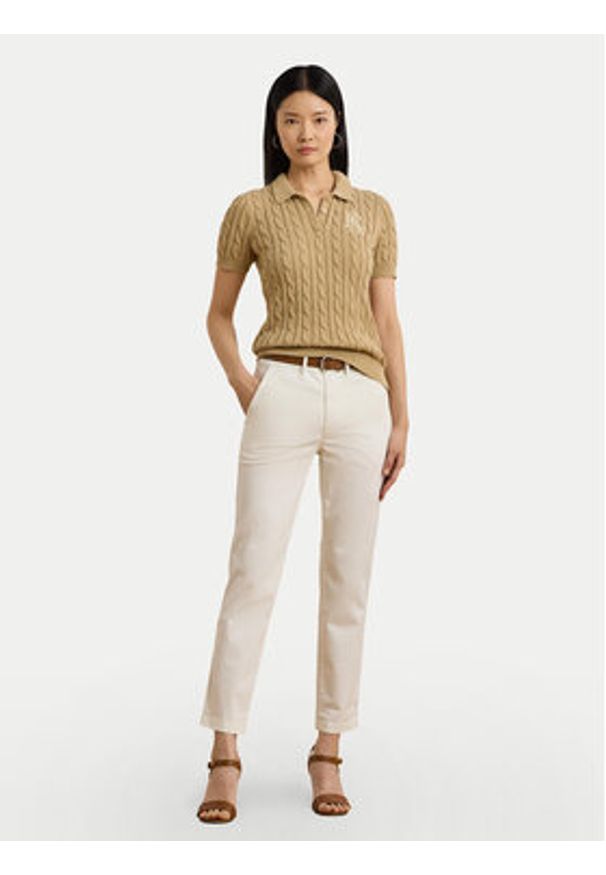Lauren Ralph Lauren - LAUREN RALPH LAUREN Sweter 200932224011 Beżowy Slim Fit. Kolor: beżowy. Materiał: bawełna