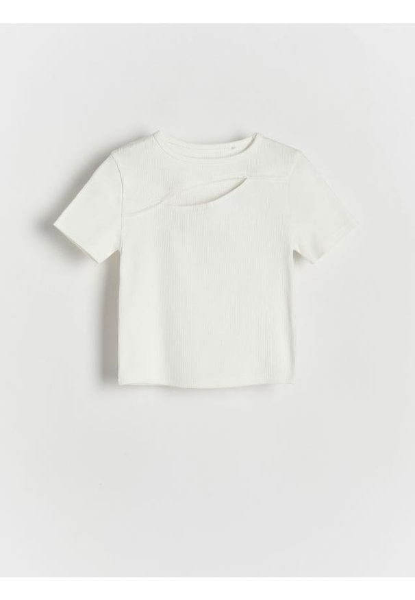 Reserved - T-shirt z wycięciem - biały. Kolor: biały. Materiał: bawełna