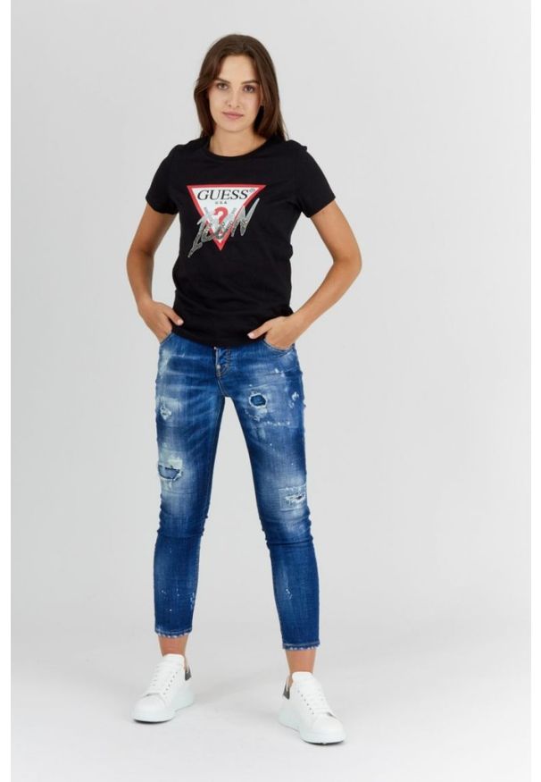 Guess - GUESS Czarny t-shirt damski icon, Rozmiar XS. Kolor: czarny. Materiał: bawełna