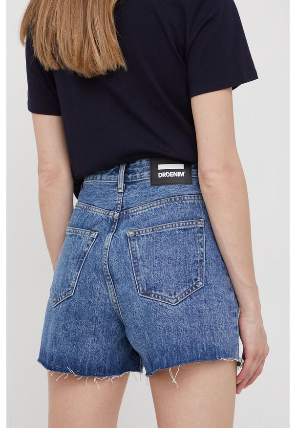 Dr. Denim szorty jeansowe damskie gładkie high waist. Okazja: na co dzień. Stan: podwyższony. Kolor: niebieski. Materiał: denim, jeans. Wzór: gładki. Styl: casual
