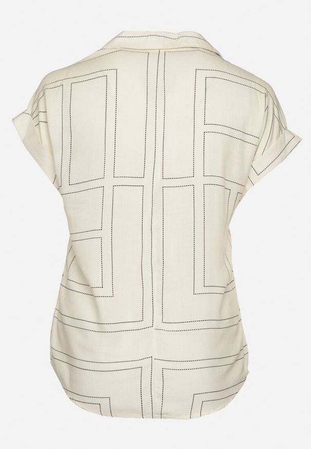 Born2be - Jasnobeżowa Bluzka o Koszulowym Fasonie z Wiskozy w Geometryczny Print Ralozi. Okazja: na co dzień. Kolekcja: plus size. Kolor: beżowy. Materiał: wiskoza. Długość rękawa: krótki rękaw. Długość: krótkie. Wzór: geometria, nadruk. Styl: elegancki, casual