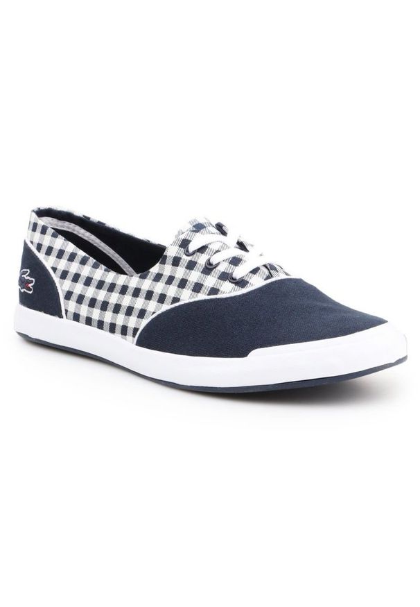 Buty Lacoste Lancelle Lace 3 Eye 216 1 Spw W 7-31SPW0044003 białe granatowe. Okazja: na co dzień. Kolor: wielokolorowy, niebieski, biały. Materiał: materiał, guma, syntetyk. Szerokość cholewki: normalna. Styl: casual