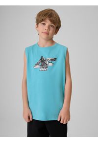 4f - 4F Koszulka bez rękawów regular z nadrukiem chłopięca - niebieska 140 (9-10 lat). Kolor: niebieski. Materiał: materiał, bawełna, dzianina. Długość rękawa: bez rękawów. Wzór: nadruk. Sezon: lato #1