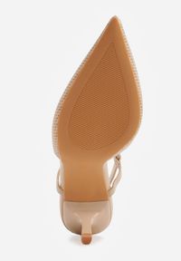 Renee - Beżowe Ażurowe Sandały na Szpilce Typu Slingback Pavidia. Zapięcie: sprzączka. Kolor: beżowy. Materiał: koronka. Wzór: ażurowy. Obcas: na szpilce #4