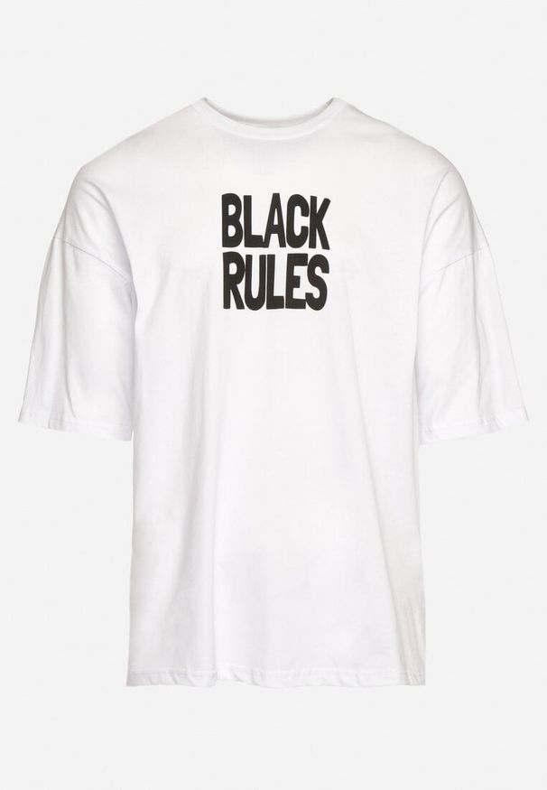 Born2be - Biała Bawełniana Koszulka T-shirt z Nadrukiem po Obu Stronach Daven. Kolor: biały. Materiał: bawełna. Długość rękawa: krótki rękaw. Długość: krótkie. Wzór: nadruk