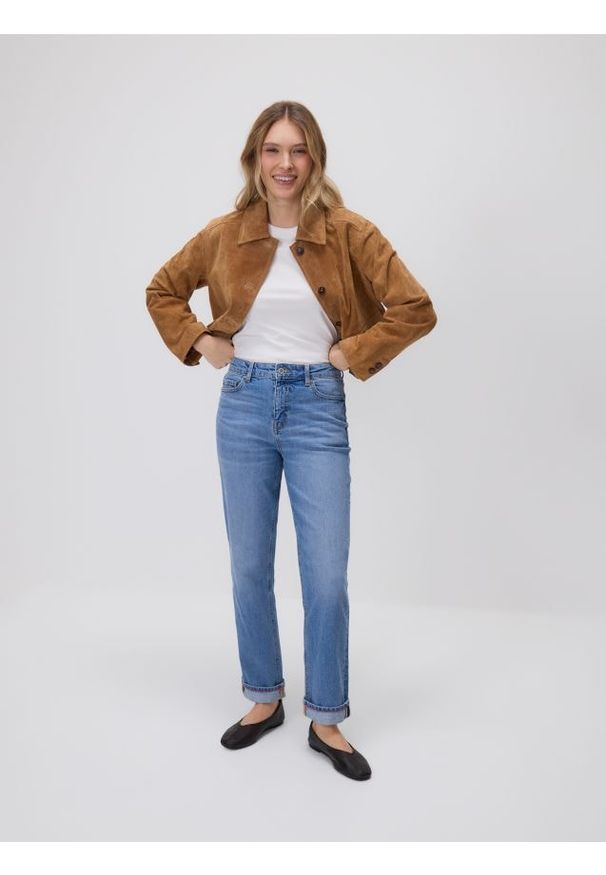 Reserved - Jeansy Boyfriend - niebieski. Kolor: niebieski
