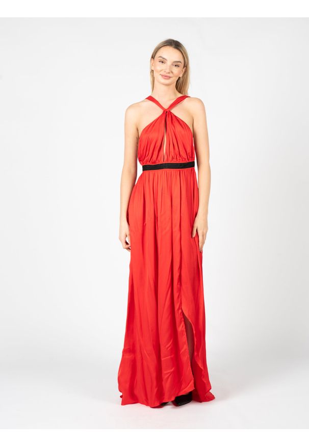 Pinko Sukienka "Anguria" | 1N13K0 A04F | Kobieta | Czerwony. Kolor: czerwony. Materiał: wiskoza. Długość rękawa: na ramiączkach. Sezon: lato. Typ sukienki: dopasowane, rozkloszowane. Styl: elegancki. Długość: maxi