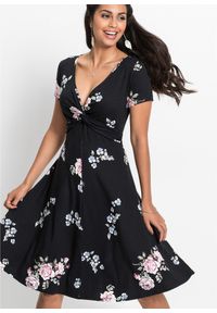 bonprix - Sukienka z dżerseju z mieszanki wiskozy. Typ kołnierza: dekolt w serek. Kolor: czarny. Materiał: jersey, wiskoza #2