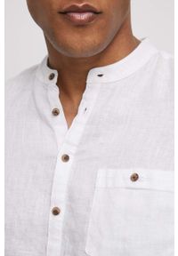 medicine - Medicine koszula lniana męska kolor biały regular ze stójką. Typ kołnierza: kołnierzyk stójkowy. Kolor: biały. Materiał: len. Długość rękawa: długi rękaw. Długość: krótkie. Wzór: gładki #3