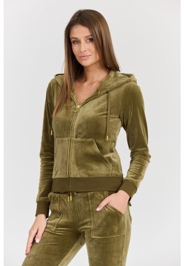 Juicy Couture - JUICY COUTURE Damska zielona bluza Robertson Gold. Okazja: na co dzień. Kolor: zielony. Materiał: materiał, poliester, elastan. Długość rękawa: długi rękaw. Długość: długie. Styl: casual