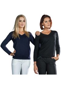 FLAGS&CUP - Damski sweter v-neck Flags&Cup Nostava. Typ kołnierza: dekolt w serek. Kolor: niebieski. Materiał: polar. Sezon: zima. Sport: jeździectwo #1