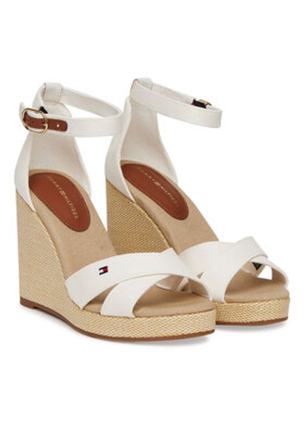 TOMMY HILFIGER - Tommy Hilfiger Sandały Flag High Wedge Espad Crisscross FW0FW08661 Écru. Materiał: materiał