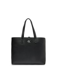 Calvin Klein Jeans Torebka Minimal Monogram Slim Tote34 K60K611501 Czarny. Kolor: czarny. Materiał: skórzane