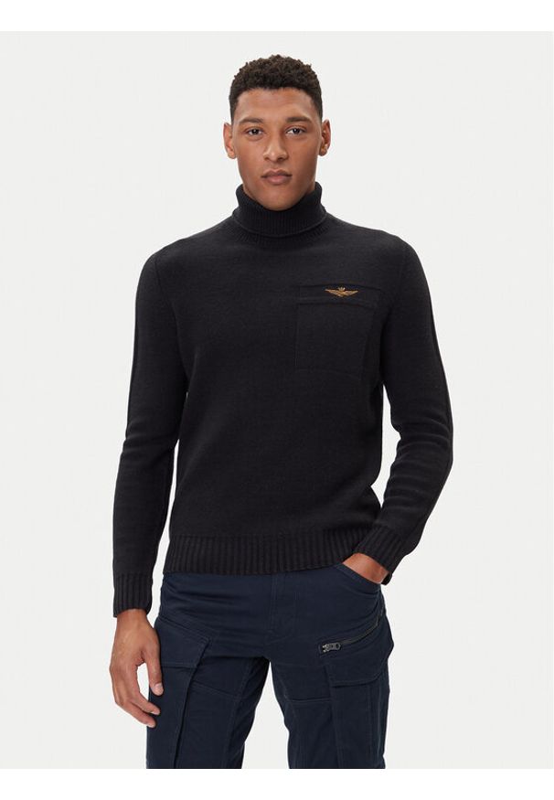 Aeronautica Militare Golf 252MA1587UL00904 Czarny Regular Fit. Typ kołnierza: golf. Kolor: czarny. Materiał: wełna, bawełna
