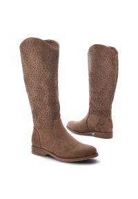 Brązowe Kozaki S.Barski Ażurowe Obuwie Damskie. Okazja: do pracy, na spacer, na co dzień. Kolor: brązowy. Szerokość cholewki: normalna. Wzór: ażurowy. Materiał: materiał. Sezon: zima, jesień. Obcas: na obcasie. Styl: casual. Wysokość obcasa: niski #3