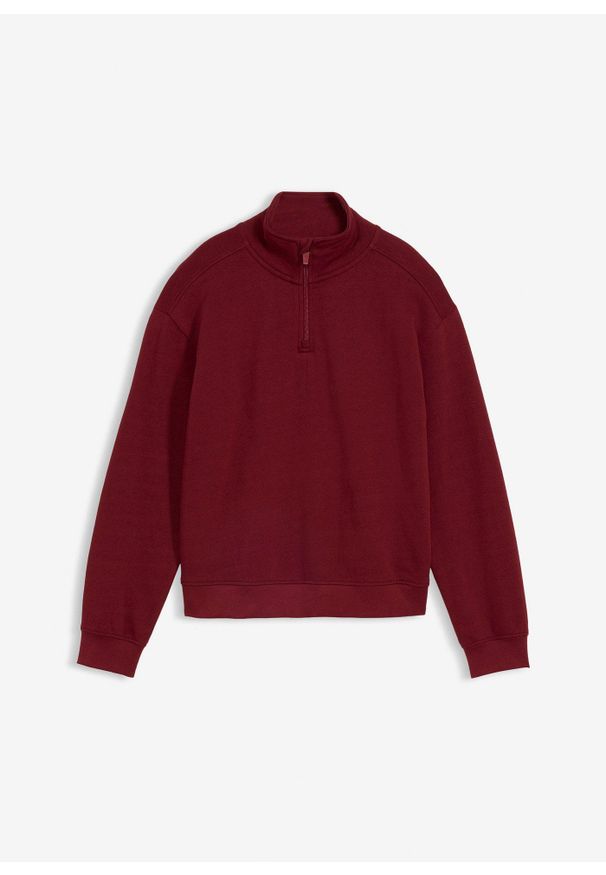 bonprix - Bluza z czystej bawełny organicznej. Typ kołnierza: kołnierzyk stójkowy. Kolor: czerwony. Materiał: bawełna. Styl: sportowy