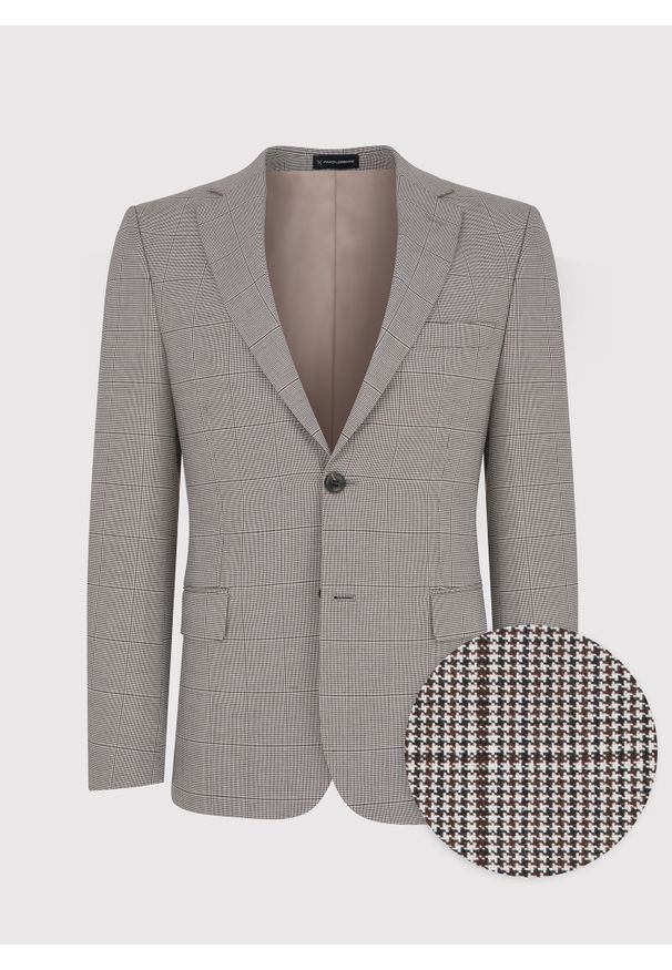 Pako Lorente - PAKO LORENTE – Brązowa marynarka garniturowa w kratkę. Kolor: brązowy. Materiał: poliester, elastan, wiskoza. Wzór: kratka