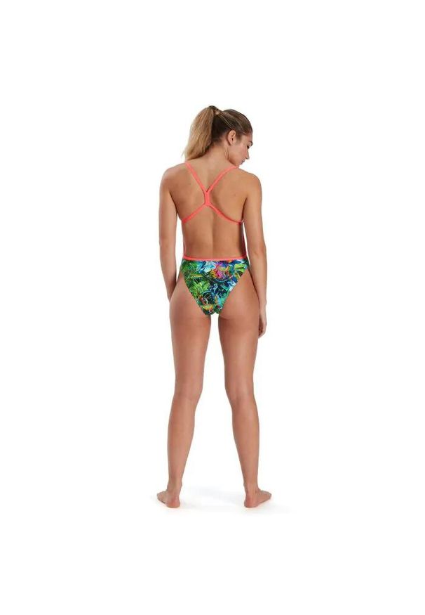 Strój pływacki Speedo Lucid Jungle Allover V-Back. Kolor: pomarańczowy, zielony, niebieski, wielokolorowy