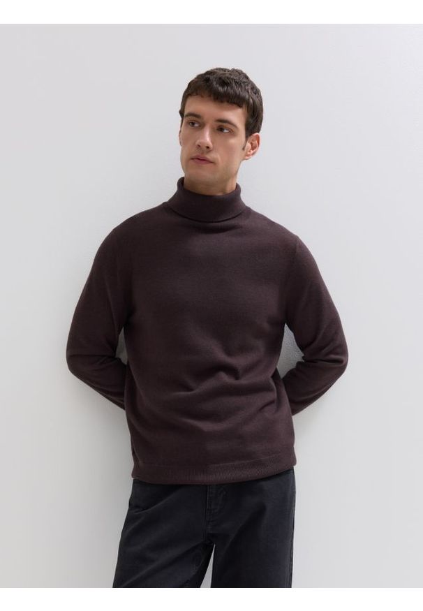 Reserved - Golf z wełny merino - ciemnobrązowy. Typ kołnierza: golf. Kolor: brązowy. Materiał: wełna