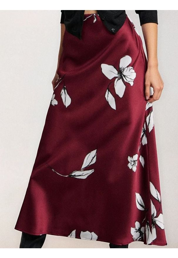 Sinsay - Satynowa spódnica midi w kwiaty - wielobarwny. Materiał: satyna. Wzór: kwiaty