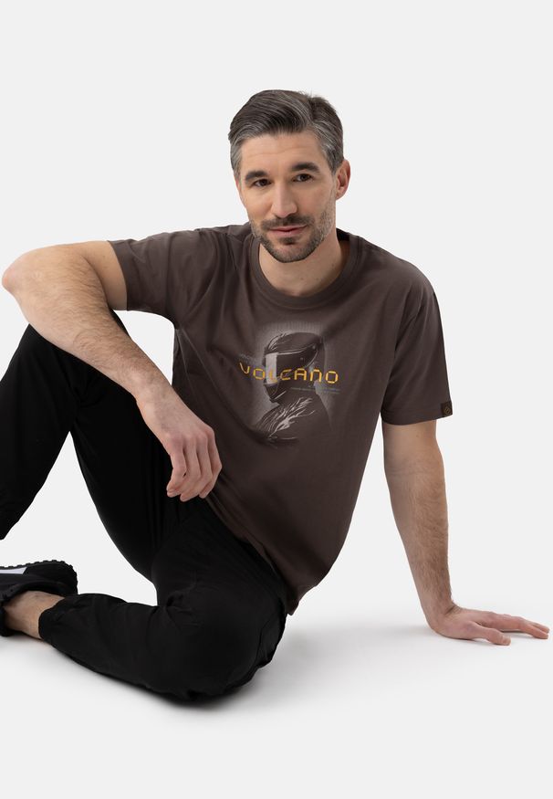 Volcano - Bawełniany t-shirt, Comfort Fit, T-NEC. Materiał: bawełna. Długość rękawa: krótki rękaw. Długość: krótkie. Wzór: nadruk