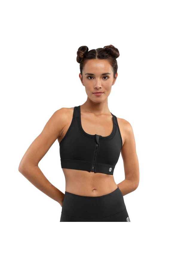 SIROKO - Stanik sportowy fitness damski - Wysokie wsparcie Squat Black. Kolor: czarny. Materiał: nylon, tkanina. Sport: fitness