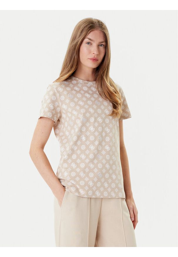 Guess T-Shirt V5YI04 I3Z14 Beżowy Regular Fit. Kolor: beżowy. Materiał: bawełna