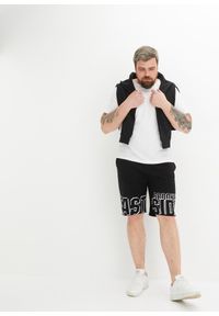 bonprix - Bermudy dresowe. Kolor: czarny. Materiał: dresówka. Wzór: nadruk #3