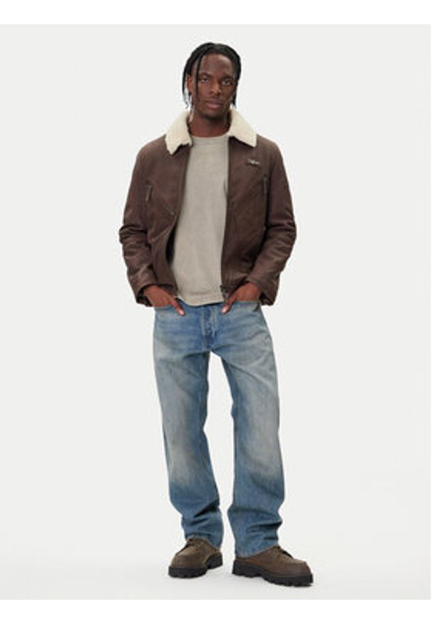 Aeronautica Militare Kurtka skórzana 252PN0960UPL00304 Brązowy Regular Fit. Kolor: brązowy. Materiał: skóra