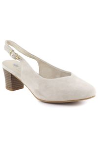 Skórzane czółenka z odkrytą piętą beżowe Rieker 44651-60. Kolor: beżowy. Materiał: skóra #1