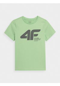 4f - T-shirt z nadrukiem chłopięcy. Kolor: zielony. Materiał: bawełna, dzianina. Wzór: nadruk