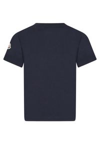 MONCLER KIDS - Granatowy t-shirt z trójkolorowym paskiem 6-14 lat. Kolor: niebieski. Materiał: bawełna, puch. Wzór: aplikacja. Sezon: lato. Styl: klasyczny #3