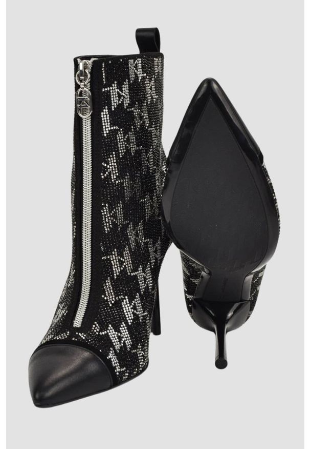 Karl Lagerfeld - KARL LAGERFELD Czarne skórzane botki na szpilce Ankle Boot Monogram, Rozmiar 37. Kolor: czarny. Materiał: skóra. Obcas: na szpilce