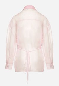 Born2be - Różowa Koszula z Transparentnymi Rękawami Silomea. Okazja: na co dzień. Kolor: różowy. Materiał: jeans. Wzór: aplikacja. Styl: casual #4