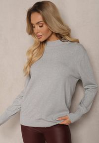 Renee - Szary Brokatowy Sweter z Wiskozą i Ozdobnymi Guzikami Onorvia. Kolor: szary. Materiał: wiskoza. Sezon: zima #3