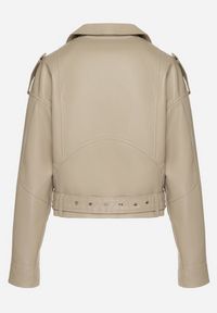 Born2be - Beżowa Kurtka Ramoneska z Klamrami Sesariah. Okazja: na co dzień. Kolor: beżowy. Materiał: jeans. Długość rękawa: krótki rękaw. Długość: krótkie. Sezon: wiosna. Styl: casual, elegancki, rockowy #5