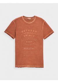 outhorn - T-shirt z nadrukiem męski - czerwony. Okazja: na co dzień. Kolor: czerwony. Materiał: bawełna, dzianina. Wzór: nadruk. Styl: casual