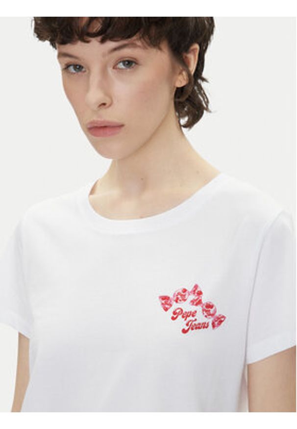 Pepe Jeans T-Shirt Rosey PL506070 Biały Regular Fit. Kolor: biały. Materiał: bawełna