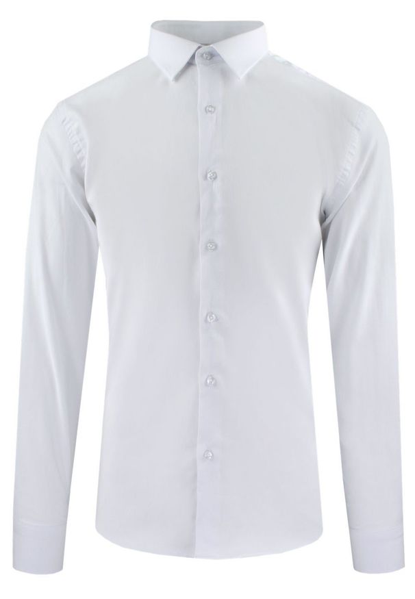 Wizytowa Koszula z Taliowanym Krojem (Slim) - Victorio - Biała. Kolor: biały. Materiał: poliester, elastan, bawełna. Styl: wizytowy