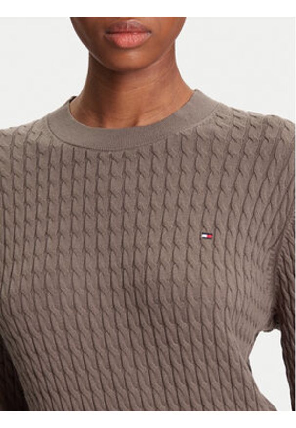 TOMMY HILFIGER - Tommy Hilfiger Sweter Fine WW0WW44993 Brązowy Regular Fit. Kolor: brązowy. Materiał: bawełna