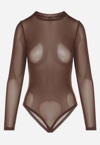 Born2be - Brązowe Gładkie Body z Długimi Rękawami Teuma. Kolor: brązowy. Długość rękawa: długi rękaw. Długość: długie. Wzór: gładki #5