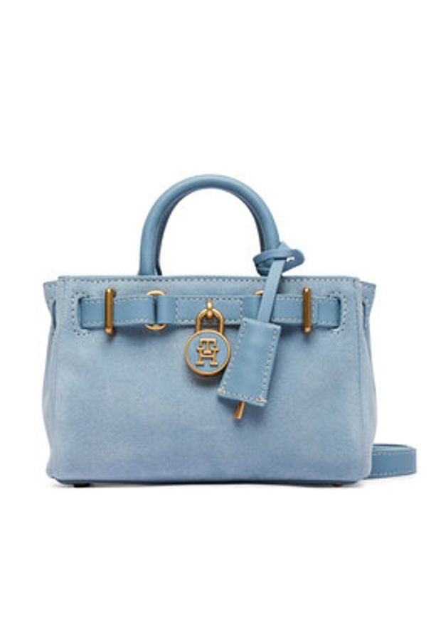 TOMMY HILFIGER - Tommy Hilfiger Torebka American Icon Micro Tote Suede AW0AW18853 Błękitny. Kolor: niebieski. Materiał: skórzane