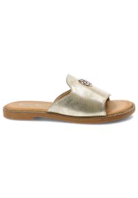 Złote Klapki Filippo Wygodne Buty Damskie. Kolor: złoty. Materiał: skóra ekologiczna. Sezon: lato #2