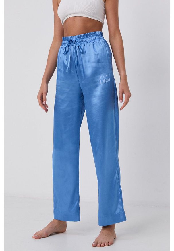 PLNY LALA - Spodnie piżamowe. Kolor: niebieski. Materiał: satyna, materiał. Wzór: ze splotem
