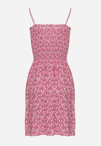 Born2be - Fuksjowa Bawełniana Sukienka na Regulowanych Ramiączkach z Elastycznym Dekoltem Risetta. Kolor: różowy. Materiał: bawełna. Długość rękawa: na ramiączkach. Wzór: kwiaty. Sezon: wiosna, lato #4