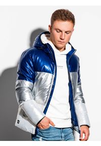 Ombre Clothing - Kurtka męska zimowa pikowana C459 - niebieska - XL. Kolor: niebieski. Materiał: poliester, nylon. Sezon: zima #2
